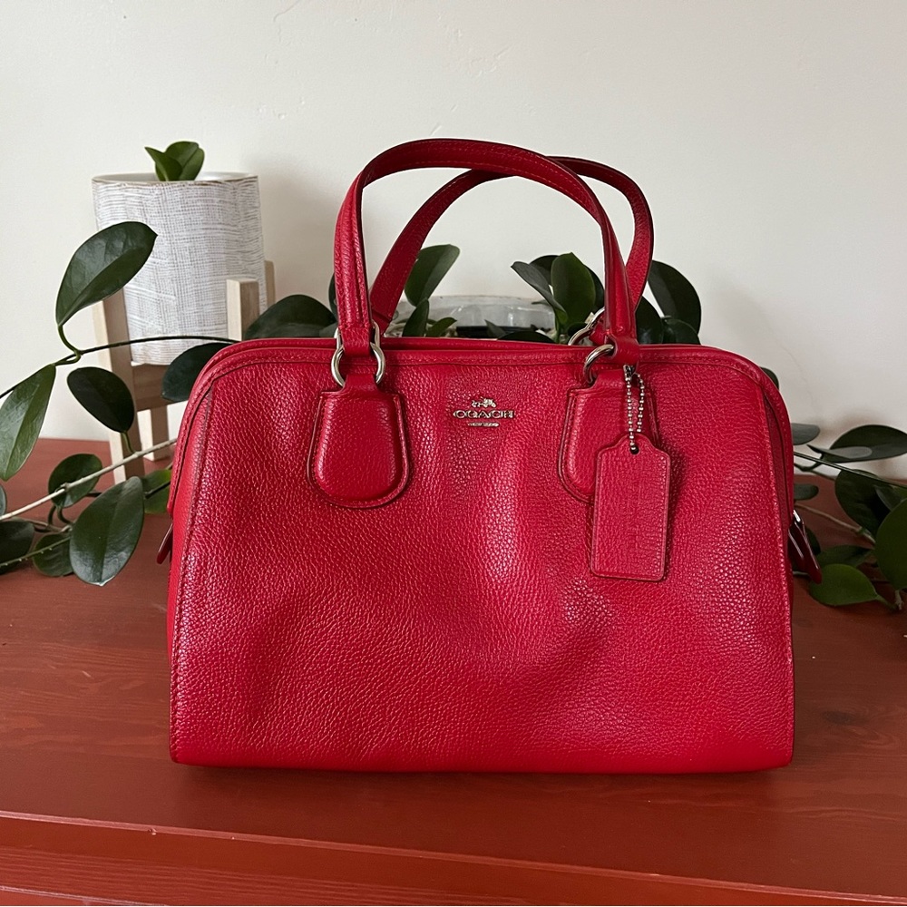 Coach Red Leather hand bag with detachable crossbody strap. Like new.